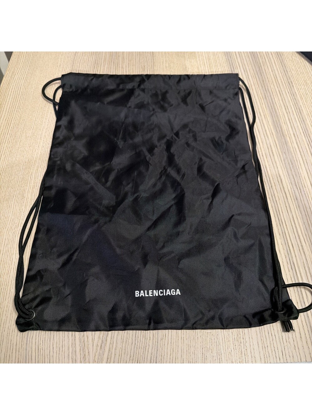 Authentic BALENCIAGA Black Nylon Drawstring Backpack Dust Bag Travel Gym Pouch